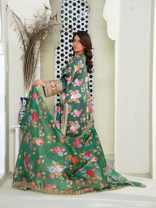 Ghania 3pc Embroidered+ Printed