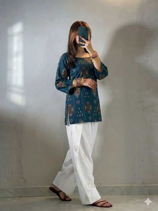 Fully Digital printed kurti with fitting adjustable dori on back side