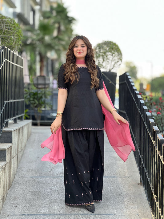Embroidered 3 Piece Cotton Suit