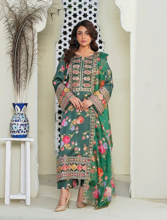 Ghania 3pc Embroidered+ Printed