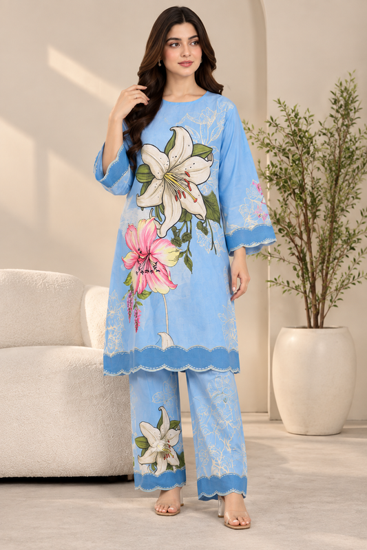 WOMEN LIVA BEIGE PRINTED KURTA WITH COMFORT PANT