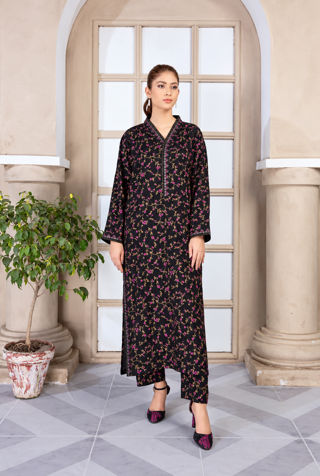 MULTI FLOWER GOLD EMBROIDERED 2PC