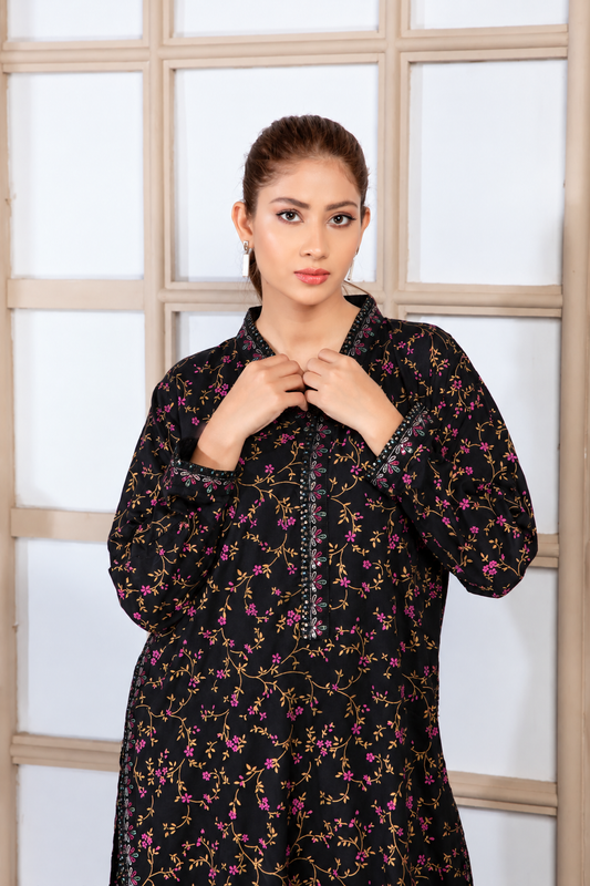 MULTI FLOWER GOLD EMBROIDERED 2PC