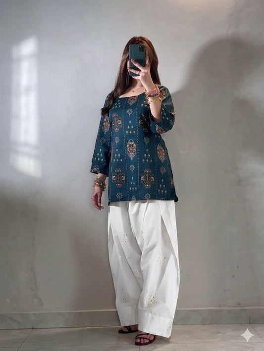 Fully Digital printed kurti with fitting adjustable dori on back side